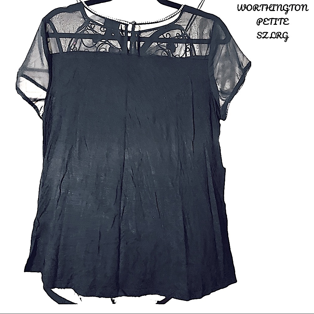 NWOT WORTHINGTON PETITE LARGE RHINESTONE NECKLINE, SHEER SHOULDERS/SLEEVES, - Picture 12 of 13